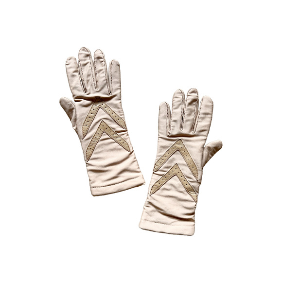 Vtg 80s Isotoner Driving Gloves Taupe Faux Leather Lined Biker Utility Grunge - Picture 1 of 5